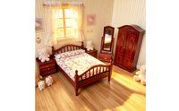 5 Pieces Dollhouse Bedroom Set Openable Miniature Bedroom Furniture Classic Dollhouse Miniature with Wardrobe for Photo Display