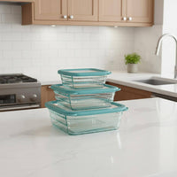 3 Piece Set Glass Food Container Set Transparent Body Kitchenware