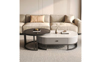 Sleek Nesting Coffee Table Set Wood-Grain Nested Coffee Table Set Storage Furniture Modern for Living Room, Small Apartments