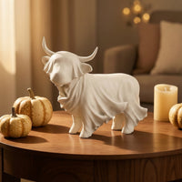 Halloween Highland Cow Ghost Statue Spooky Cow Ghost Figurine Rustic Statue with Drape Whimsical for Tabletop