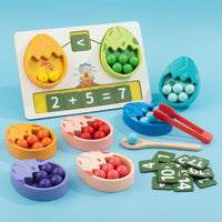 Educational Dinosaur Egg Counting Board Color Matching Wooden Counting Board with Beads Child-Led Dinosaur Egg Toy Sensory for Preschoolers