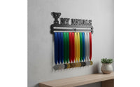 No-Drill Installation Wall Mounted Medal Hanger Sturdy Metal Construction Sports Medal Display Rack Powder-Coated Finish Running Memorabilia Holder Motivational Design for Runners, Athletes