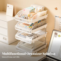 Multi-Tier Desk Organizer Easy Reach Stackable Sliding Tray Sturdy Construction
