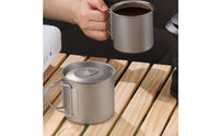 Lightweight Titanium Mug with Lid Portable Titanium Cup with Lid Compact Camping Cup with Folding Handle Heat-Resistant for Backpacking