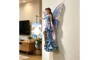 Fairy Wall Lamp Carved Fairy Figurine with Lantern Storybook Decor for Girls, Bedroom