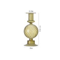 Glossy Finish Spherical Glass Candle Holder Translucent Ribbed Glass Candle Holder Broad Base Home Decor Narrow Top