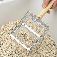 Cat excrement collector with Wooden Handle, Metal Scooper and Sifter for Cat Dog waste container earthy brown Mesh Scooper and Sifter