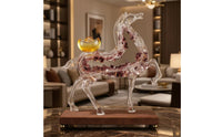 Rearing Horse Statue Collectible Wood Base Horse Figurine Hand Carved