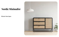 Rattan Door Cabinet Nordic and Design Rattan Door Cupboard Sturdy Wood Frame Ample Storage for Teahouse Managers