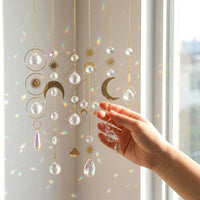 6 Pcs Suncatcher Set, Hanging Sun Catchers Indoor Window, Modern Minimalist Decor with Rainbow Illumination Effects, 43cm Glass & Metal