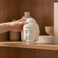 Matte White Ceramic Buddha Head Easy to Clean Buddha Head Statue Simple Bust Sculpted for Desk