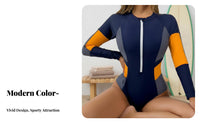 Long Sleeve Single-Piece Swimsuit Sun Protection Long Sleeve Wave Suit Zip Front Sun Shirt Quick Dry Material Multi-T Single