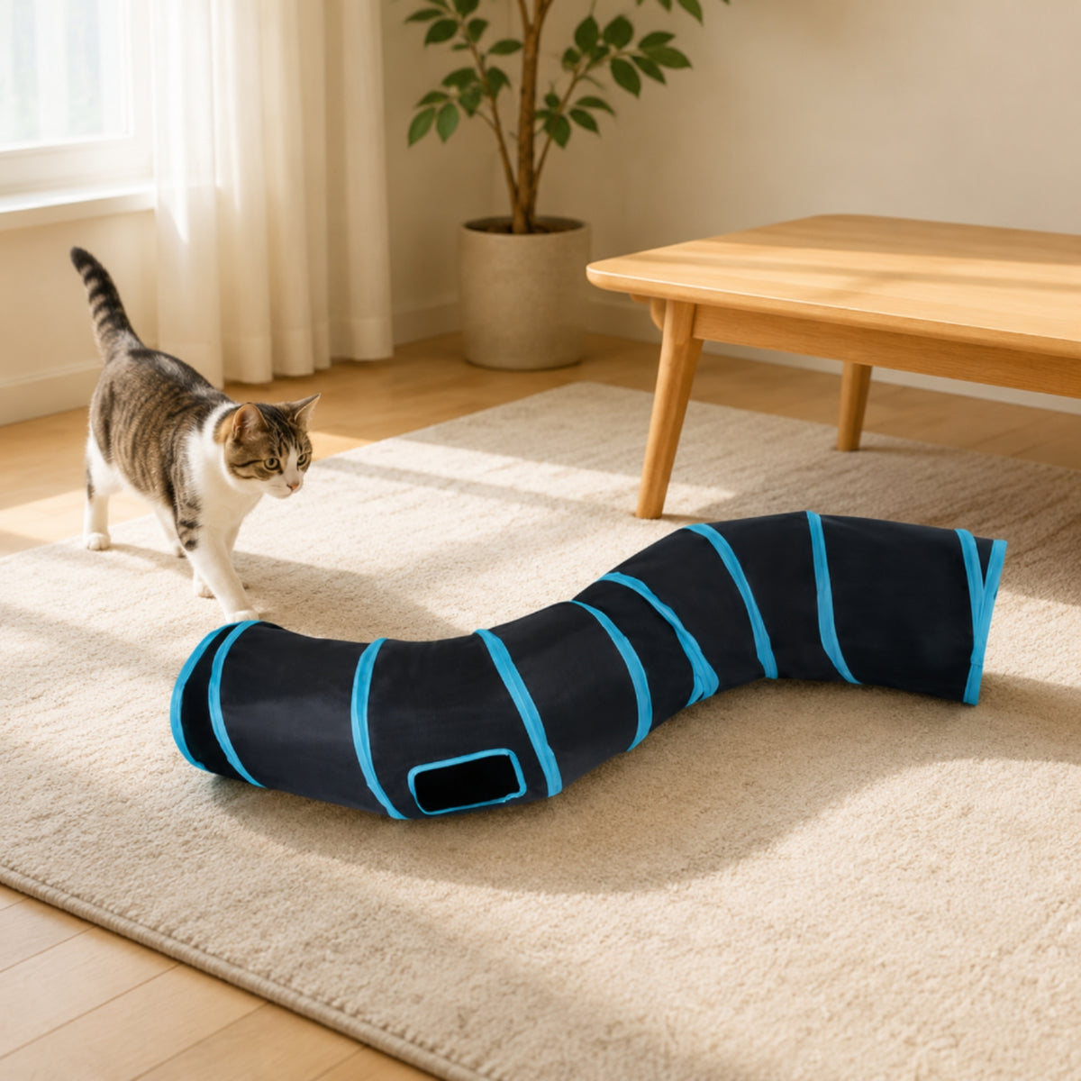 S-Shaped Cat Tunnel Space Saving Foldable Pet Tunnel Portable for Kittens