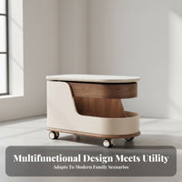 C-Shaped Rolling Table Minimalist Design Rolling C-Shaped Stand Rounded Corners Multi-Level Storage for Living Room
