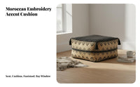 Removable Cover Moroccan Pouf Washable Embroidered Floor Cushion Soft & Comfortable for Homeowners, Renters, Bay Window, Bedroom, Meditation