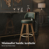 Nordic Design Upholstered Swivel Counter Chair Padded Backrest Upholstered Swivel Stool Built-in Footrest Seating Furniture Sturdy Wooden Legs for Bar Owners, Homeowners, Interior Designers, Kitchen Island, Cafe, Restaurant, Dining Room