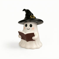 Reading Ghost with Witch Hat Cute Ghost Figurine Standing Tabletop Decoration Playful for Students, Bookshelf