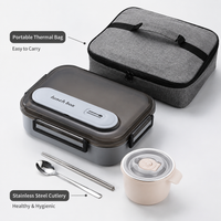 Lunch Box Adults, 4 Compartment Bento Box with Soup Bowl & Cutlery, 304 Stainless Steel Lunchbox for Office Workers, 1700ml