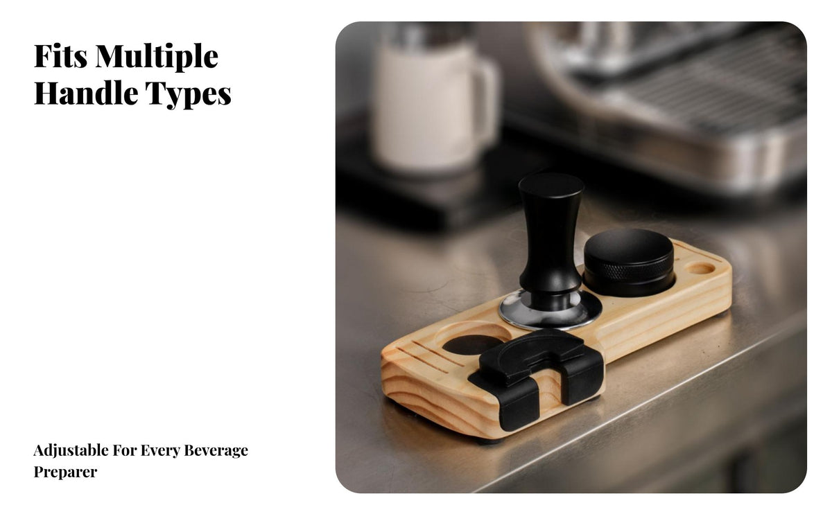 Wooden Espresso Tamping Station Multi-Opening Storage Coffee Tamper Station Organizer Wooden Portafilter Stand Multipurpose