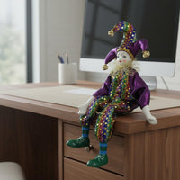 Dangling Leg Clown Doll Detailed Costume Ceramic Clown Doll Hand-Painted Face