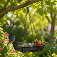 Hanging Attract Birds Feeder, Synthetic Material with Iron Mesh, Drainage Holes, Weather Resistant, Easy Fill & Clean