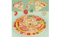 Pizza Board with Toppings Interactive Wooden Pizza Toy Educational Playset for Kids, Preschoolers