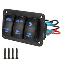12-24V Marine Rocker Switch Panel Blue Labels 3-Gang Rocker Switch Panel Rounded Corners Electrical Accessory