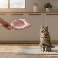 Ceramic Cat Food Bowl with Handle, Anti-Vomiting, Anti-Black Chin, Shallow Dish for Kittens and Small Pets