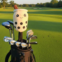 Scratch Protection Bubble Tea Golf Headcover Cute Design Cartoon Milk Tea Driver Cover Fits 460cc Drivers Tapioca Pearl Soft Club Cover Embroidered Details for Golfers, Driving Range