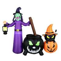 1.8m Halloween Inflatable Decoration Witch Magic Pot Black Cat Pumpkin Air Model with LED Light for Outdoor Yard Lawn