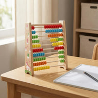 Safe and Sturdy 10-Row Abacus Sliding Beads Wooden Abacus Colorful Bead Counting Frame Printed Numbers