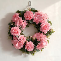 Rose Wreath with Hydrangeas Indoor Flower Wreath with Hanging Loop Faux Fake for Homeowners, Entrance Door, Entryway