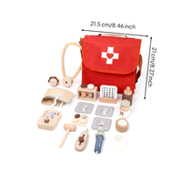 Cloth Wooden Doctor Backpack Set Carrying Handle Pretend Medical Role-Play Toy Flap Closure Wooden Medical Play Set Matching Accessories for Preschoolers