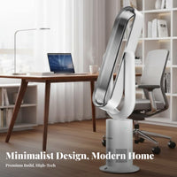 Hot & Cool Function Bladeless Fan Multiple Speeds & Modes Cooling and Heating Fan Wide Angle Oscillation for Homeowners, Living Room, Office