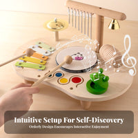 Wooden Percussion Table Pastel Accents Kids Musical Instrument Set Fine Motor Skills Children's Musical Toy Set
