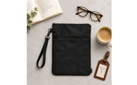 Black Book Sleeve with Front Pocket Soft Book Sleeve with Wrist Strap Slim Reading Accessory Rectangular for Travel, School