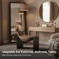 Light Luxury Design Waterfall Leg Stool Minimalist Aesthetic Ribbed Frame Saddle Stool Multi-Purpose Entryway Bench Soft Upholstery for Interior Decorators, Homeowners, Apartment Dwellers, Bedroom, Dressing Room, Cloakroom, Removeice