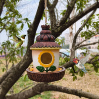 Bird Sanctuary Hand Painted Look Resin Birdhouse Easy to Clean Hanging Bird Feeder for Courtyard, Tree Branch