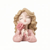 Girl Figurine with Rose Artistic Girl Bust Graceful Female Figurine for Vanity
