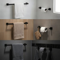 4 Pieces Wall-Mounted Bathroom Hardware Set Square Towel Bar Modern Coat Hook Rustproof for Homeowners