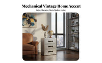 utilitarian design Bedside Drawer Cabinet Vintage Look Riveted pilot-inspired End Table Sturdy and long-lasting Nightstand space-saving Design for Interior Decorators, Apartment Dwellers, Bedroom, Small areas, Dorm Room, Man Cave