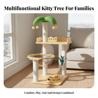 Space-Saving Design Multi-Level Feline Tree with Condos Lookout Perch Coconut Tree Feline Tree Integrated Toys Pet Furniture Cozy Condo for Felines, Kittens, Apartment Dwellers, Small Areas, Living Room, Indoors, Play Area
