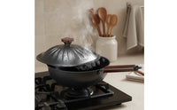 Hammered Texture Uncoated Iron Pan Coating-without Square Skillet with Lid Long-Lasting Japanese Iron Pan Solid Wood Handle for Home Cooks