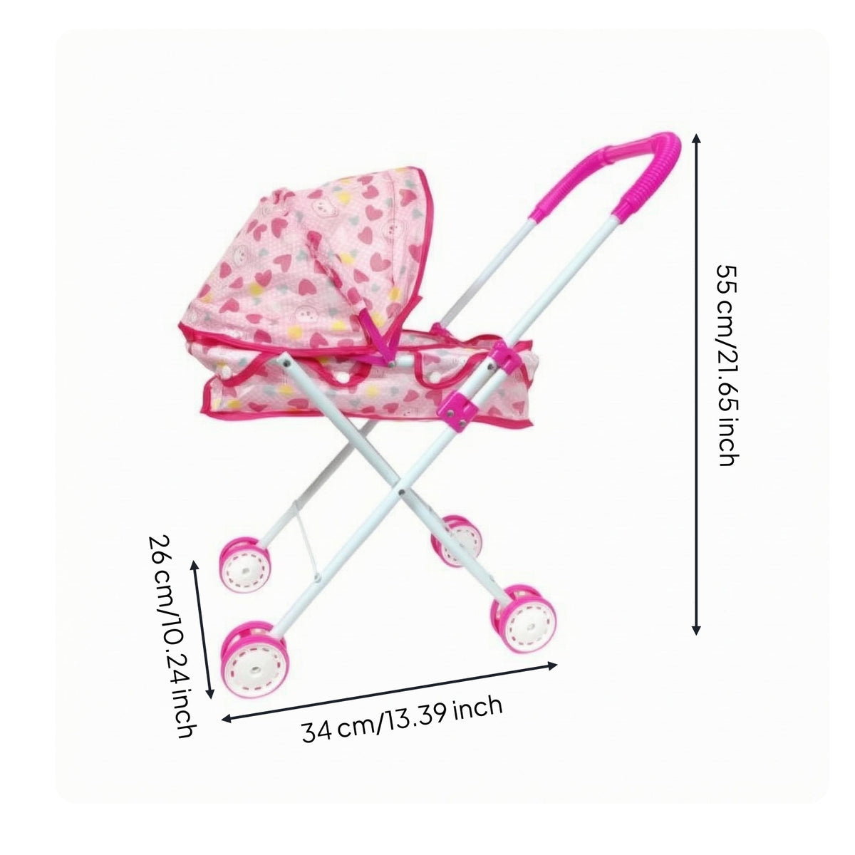 Foldable Doll strollers Metal Frame Baby Doll Pram Wheeled Children's Toy