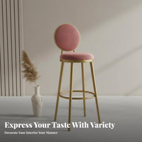 Nordic Design Upholstered Bar Stool with Round Back Modern Minimalist Design High Chair Padded Cushion Seating Furniture Stable Base for Homeowners, Business Owners, Interior Designers, Counter, Restaurant, Front Desk, Kitchen Island