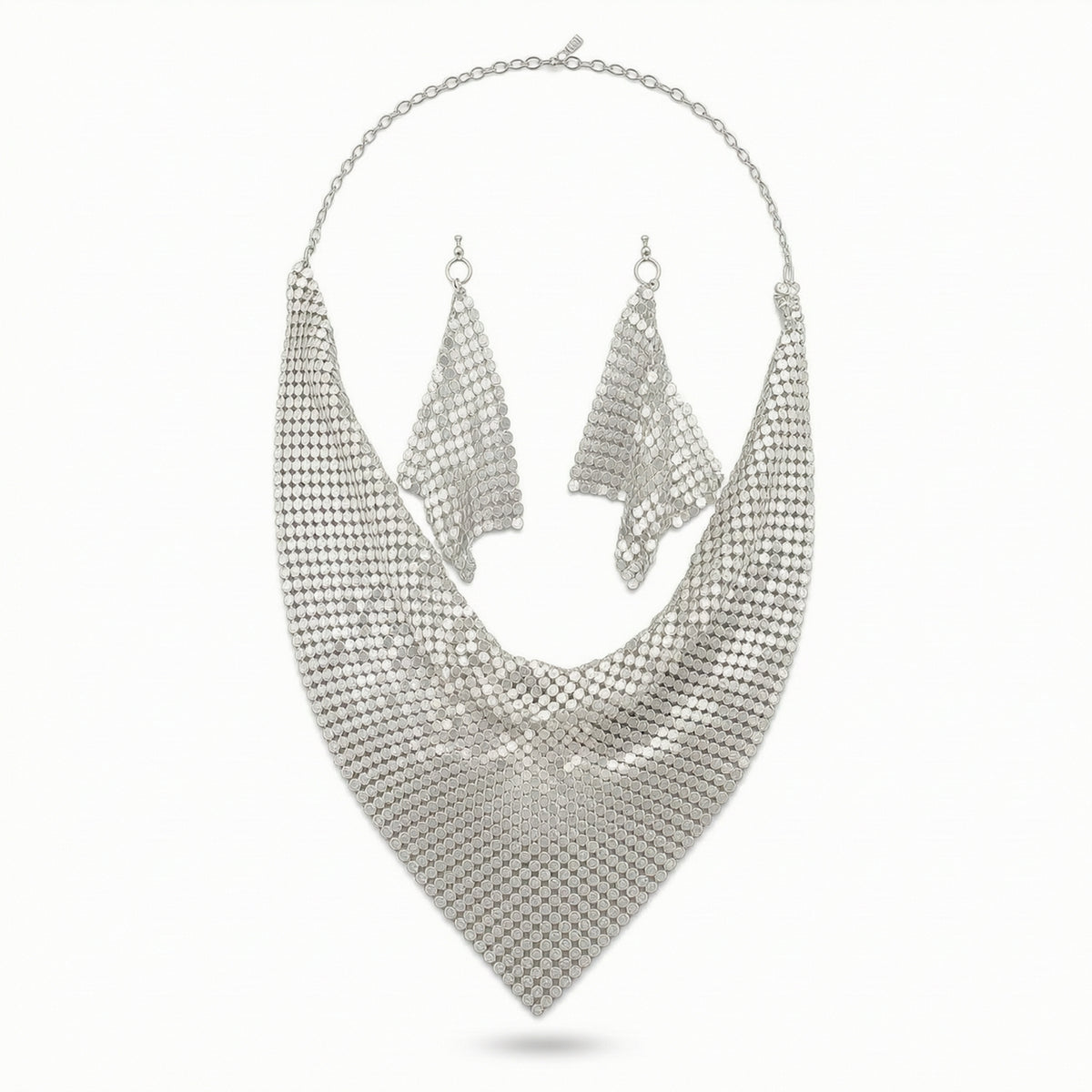 Geometric Necklace and Earrings Set Shimmering Statement Necklace with Earrings Reflective Jewelry Dangling for Photoshoots