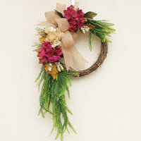 Hydrangea Wreath with Burlap Bow Floral Hydrangea Wreath Natural for Entryway