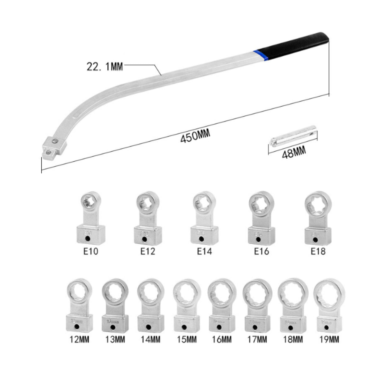 E Socket Heads Belt Tensioner Pulley Tool Set Extended Handle Idler Pulley Wrench Set Multi Size Ribbed Belt Tool Kit Heavy Duty for Mechanics
