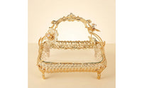 European-Style Glass Fruit Tray with Metal Frame Ornate Decorative Serving Tray with Handle Footed Clear for Home Decorators, Hosts, Tea Table, Hotel Reception
