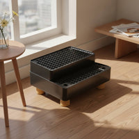 Double-Layer Cat Litter Sifting Tray with Wooden Feet Low-Height Litter Box with Sifter Long-Lasting Pet Supply Comfortable for Apartments